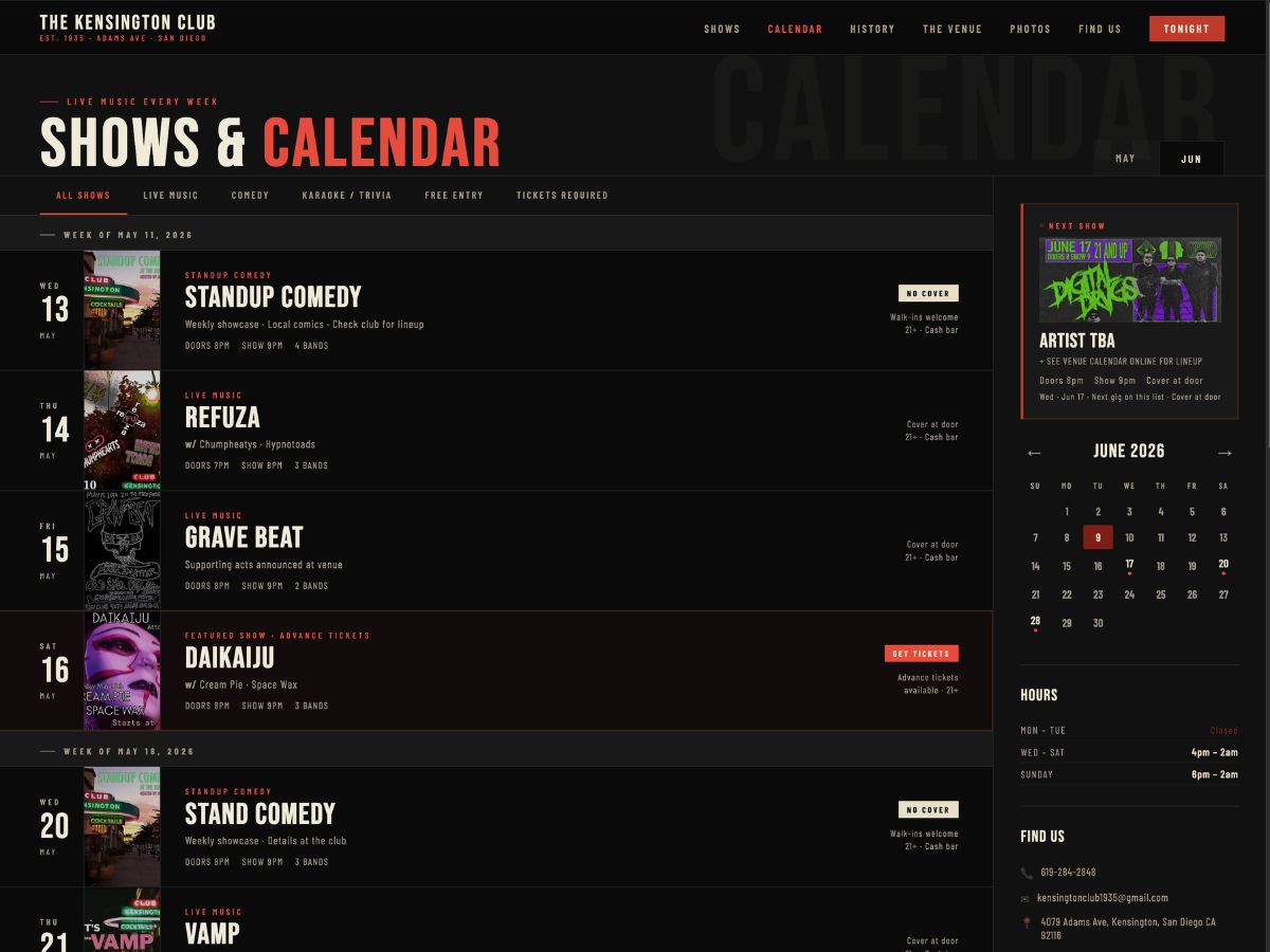 The Ken Club website after Mr. So Good redesign